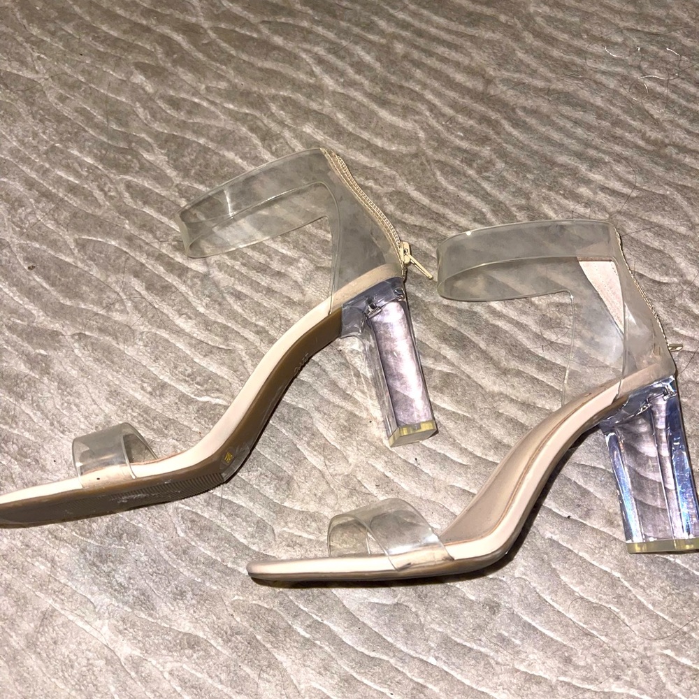 Super chic INC clear chunky heels.